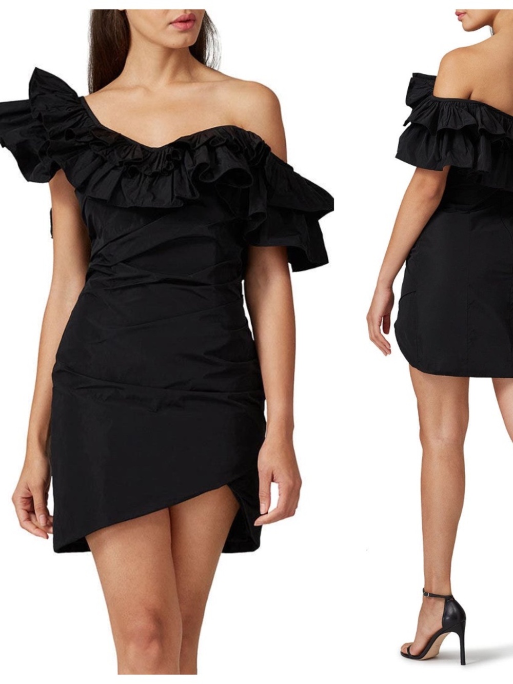 Alexis Benicia One Shoulder Ruffle Ruffled Mini Dress Black XS X-SMALL